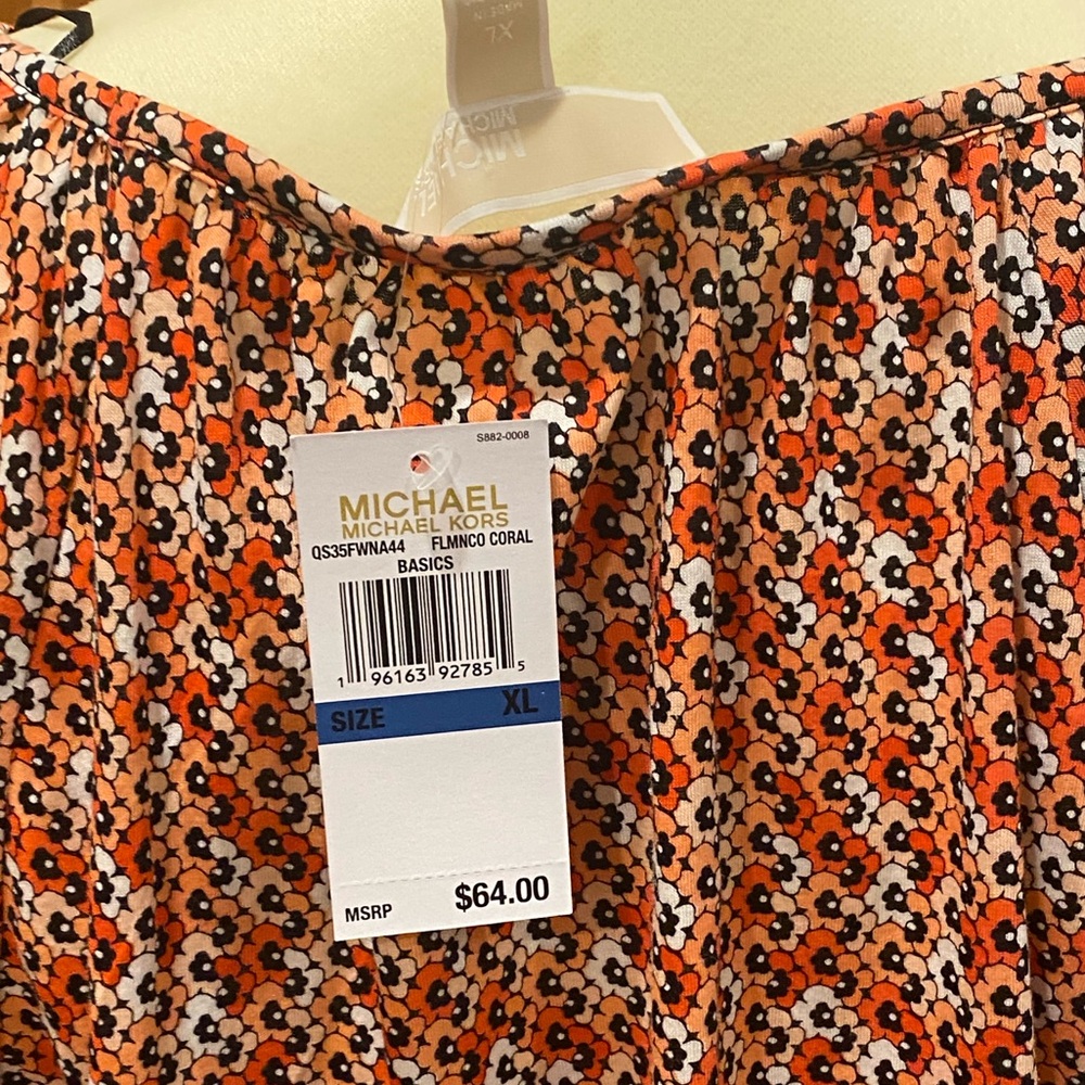 MICHAEL KORS beautiful NWT coral colored print blouse, women’s size XL - Picture 6 of 8